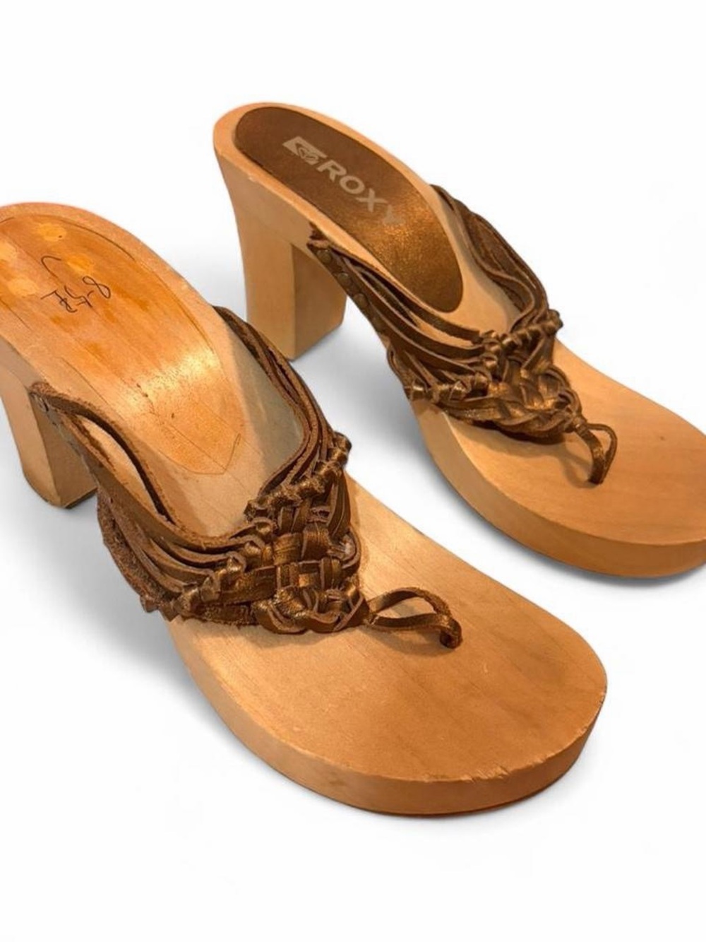 Roxy Brown Braided Wooden Platform Sandals
